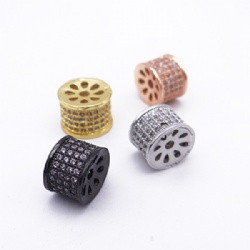 Metal beads 9.5x6.5mm, Brass core with pave crystal zircon