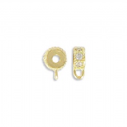 Metal beads with loop, spacer bead Brass core, paved with crystal zircon, rondelle in gold plated