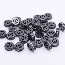 Metal beads spacer bead paved with crystal zircon, rondelle in black plated