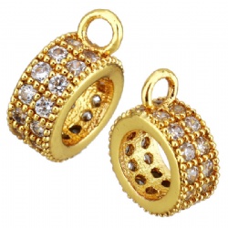 Brass Bail Beads Donut plated micro pave cubic zirconia 4x11x8mm in gold plated