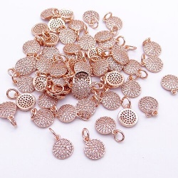 Metal Button pendant brass core paved crystal zircon   in rose gold plated