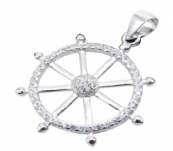 925 Sterling Silver  wheel pendant with white CZ 24x21.5x3mm