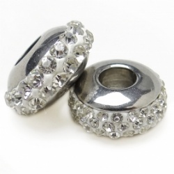 Stainless Steel Large Hole Bead with Rhinestone  Rondelle 