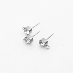 Stainless steel earring post with CZ crystal